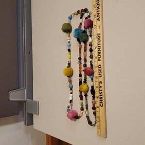 Colorful Beaded And Pom Pom Necklace For Child Or Adult